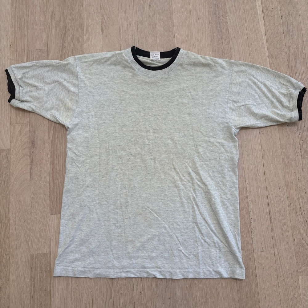 Fruit of the Loom Ringer Tee Mens Large Gray Good Single Stitch Made in USA